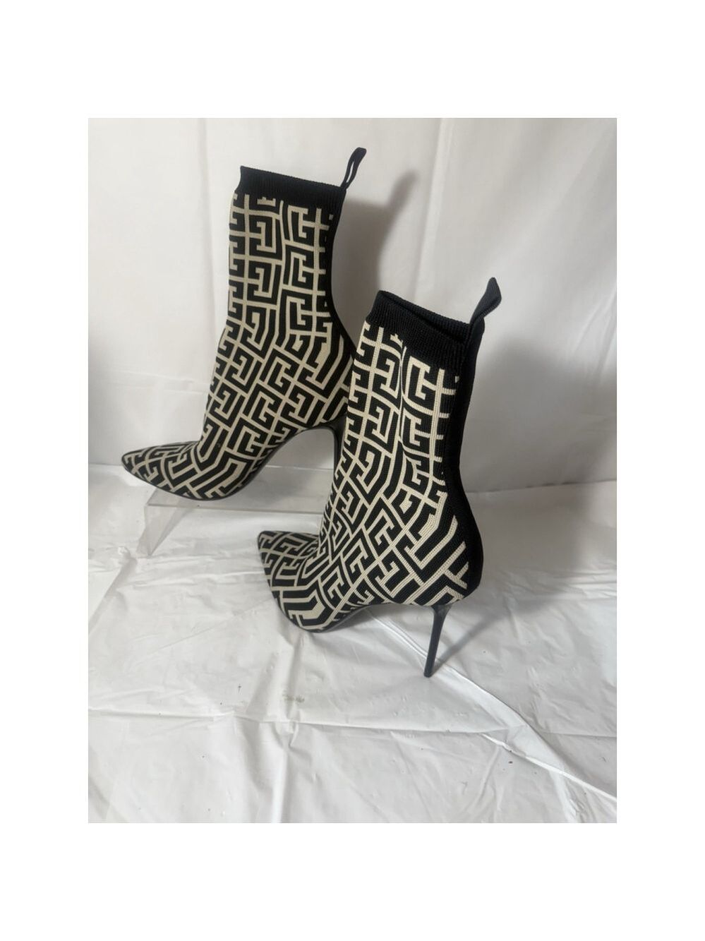 Balmain Skye Stretch Knit Ankle Boots EU 37 Monogram Pattern Made in Italy - Picture 11 of 16